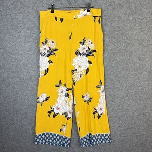 Ann Taylor Loft Women's Yellow Floral Flowy Pants Size M NEW